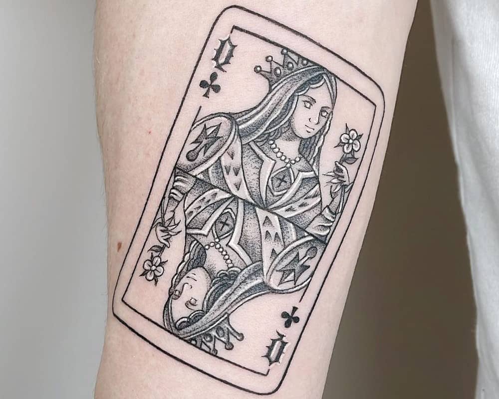 Tattoo cards queen of clubs