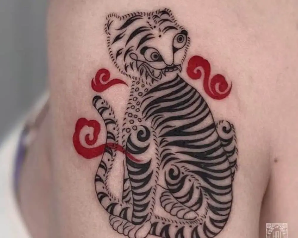 Korean tiger face tattoo