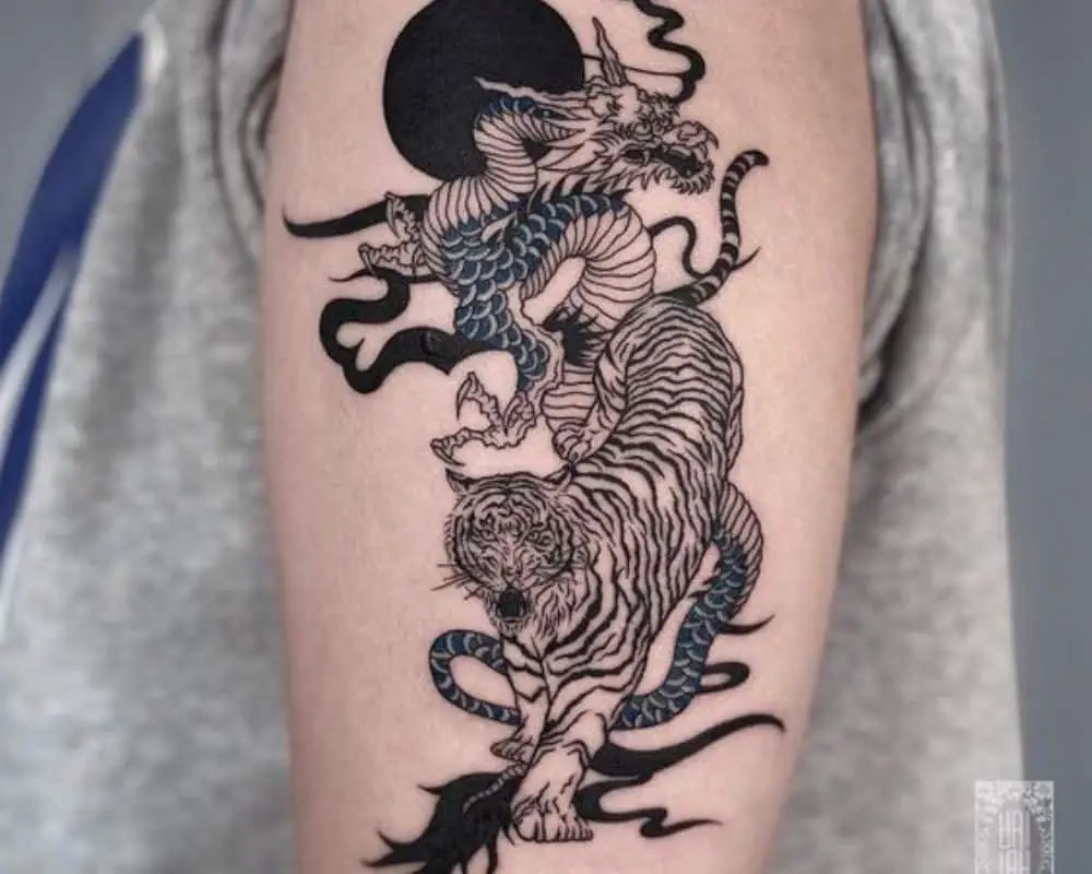 Korean tiger color tattoo