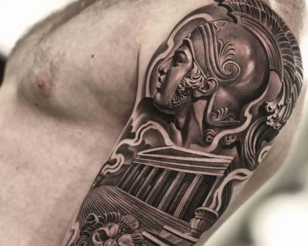 Realism style gladiator tattoos