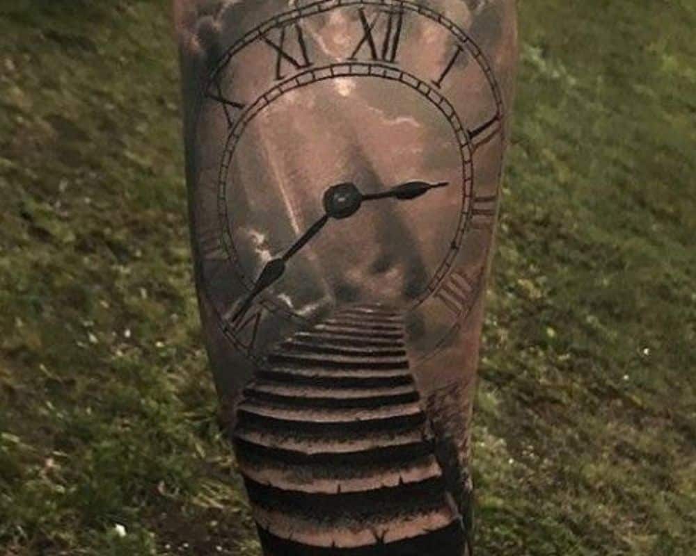 stairs and a clock