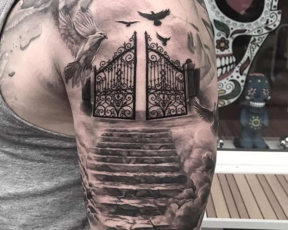 American Traditional Staircase Tattoo