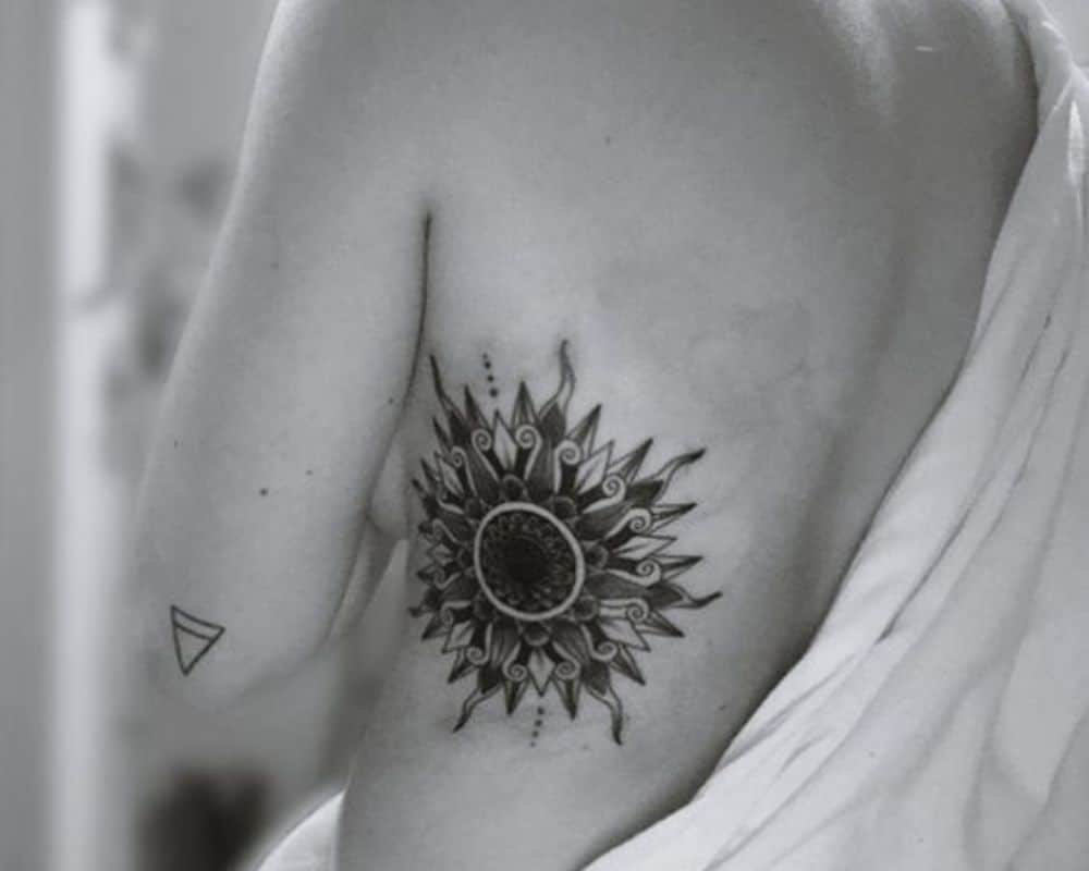 sun tattoo black and gray