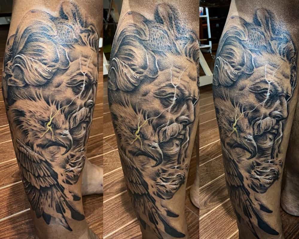 Realistic tattoo of a man and an eagle