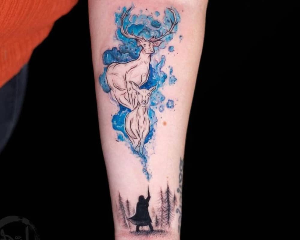 Tattoo of Harry, who conjures up Patronus