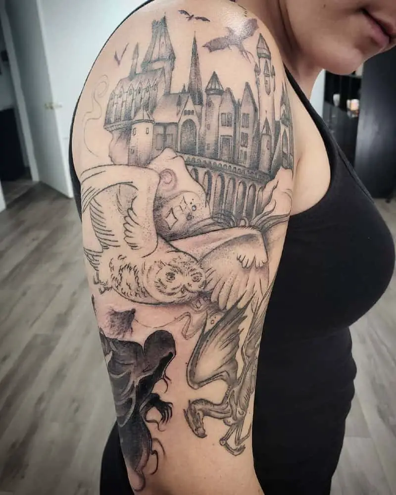 Tattoo of Hogwarts, Hedwig, Dementor and Thestral