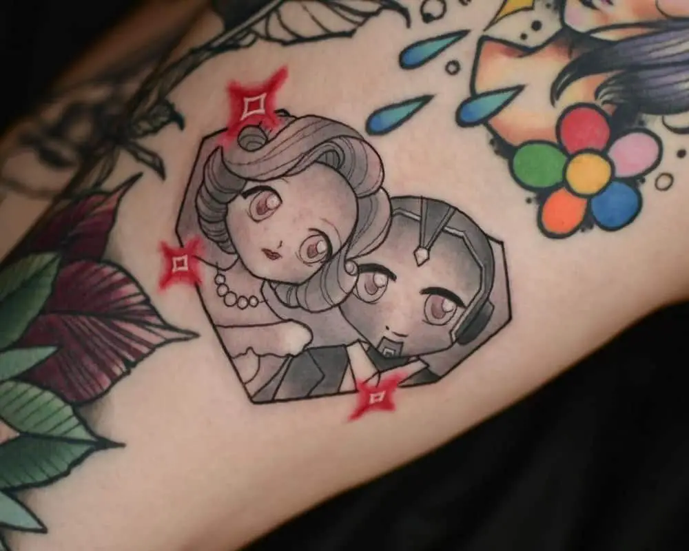 Tattoo of anime Wanda and Vision in the heart