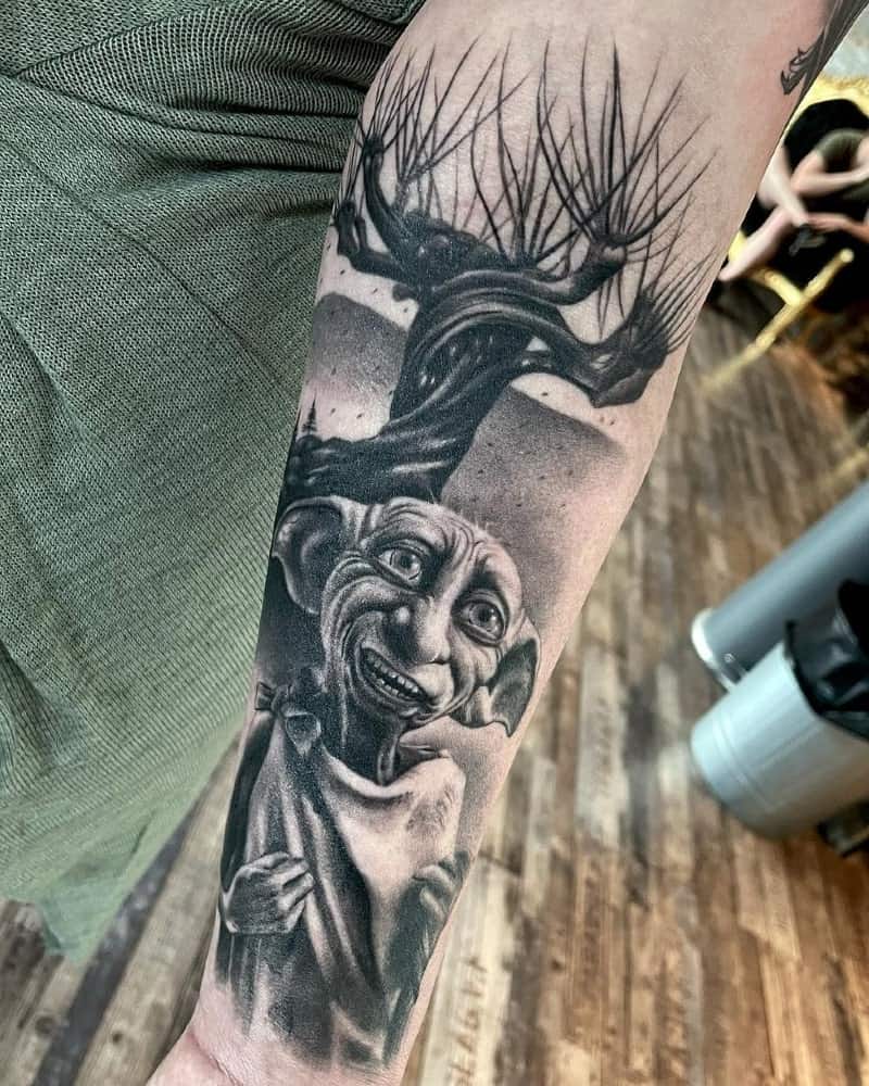 Tattoo with Dobby and Whomping Willow