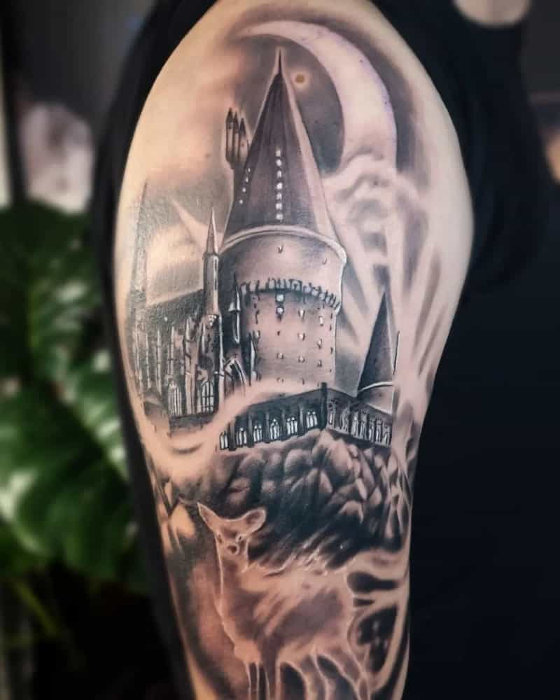 Tattoo with Hogwarts and Patronus