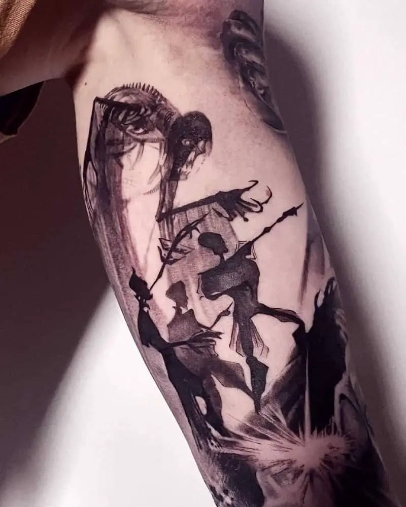 a tattoo of the brothers from the Deathly Hallows tale