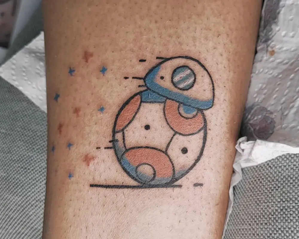 coloured BB-8 robot tattoo