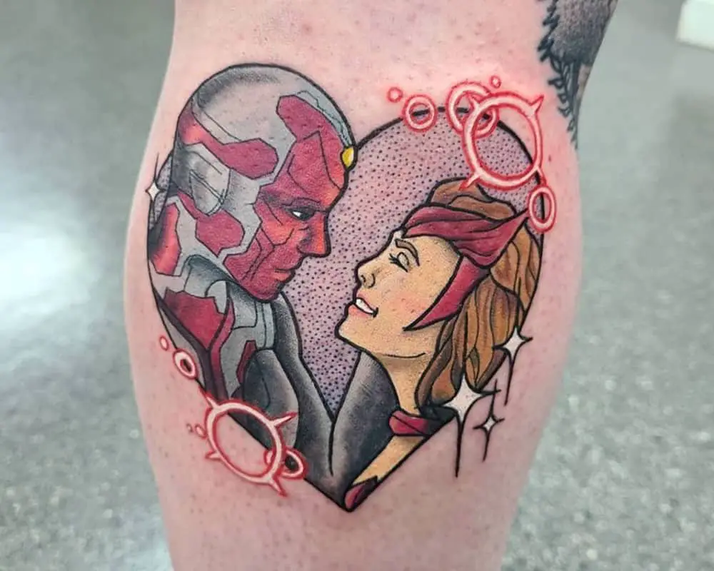 tattoo of Wanda and Vision in the heart