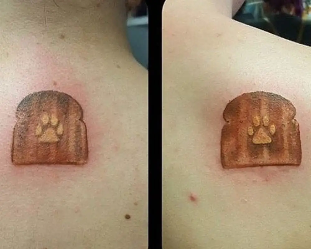 toast tattoo with a paw print