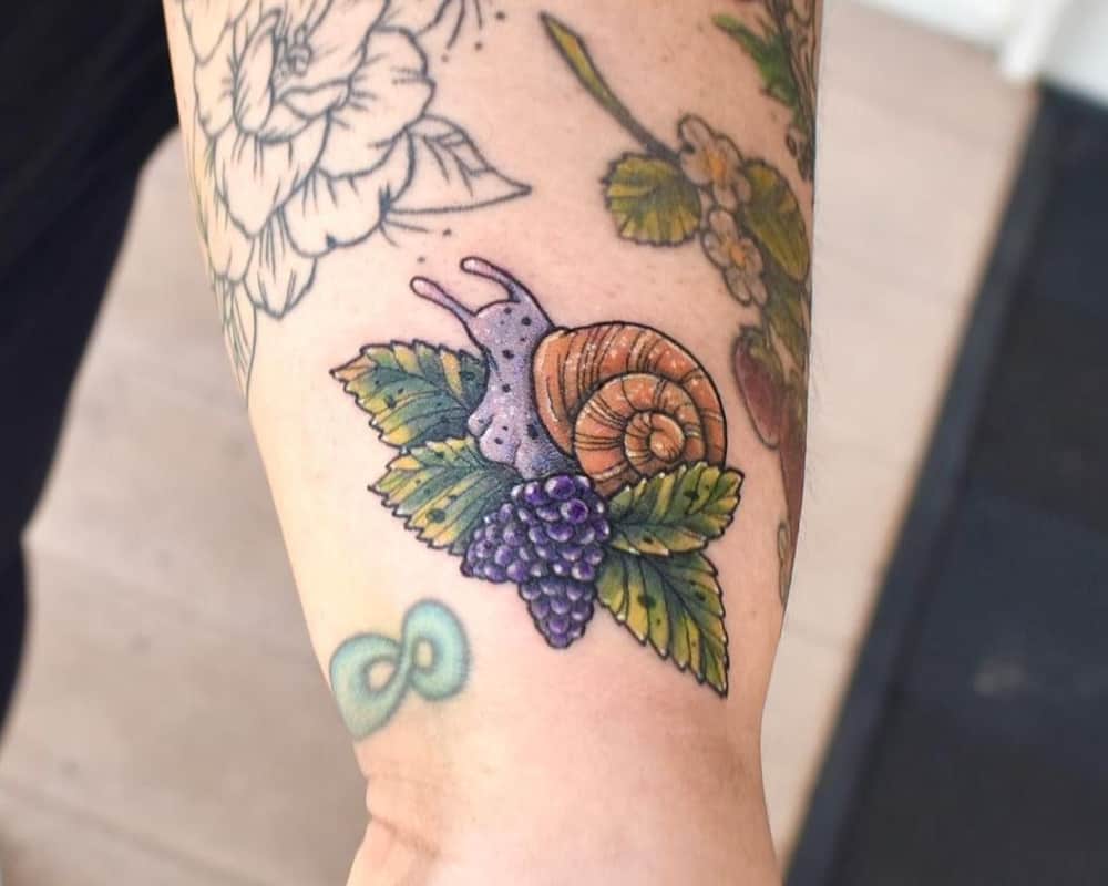 A snail tattoo on a blackberry