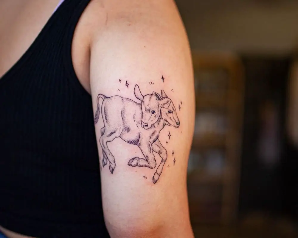 A tattoo of a galloping two-headed calf