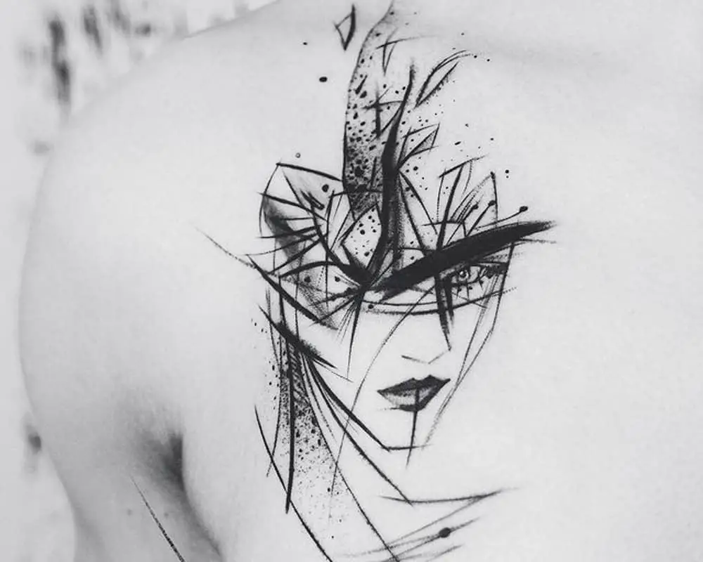 A tattoo of a head broken into pieces