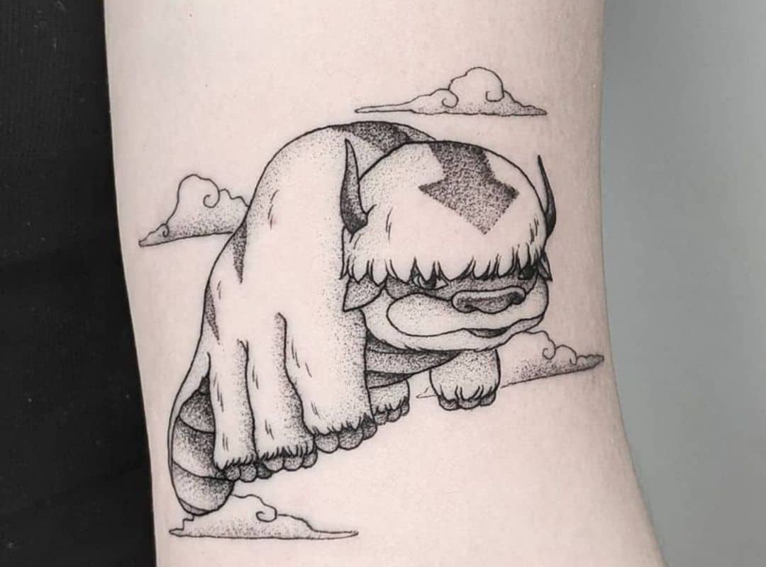 Outline Appa in the sky with clouds tattoo