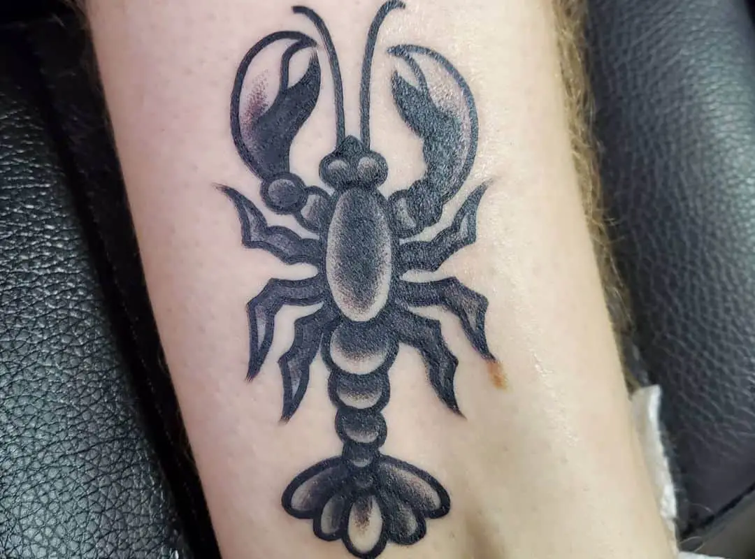 Small black traditional lobster tattoo
