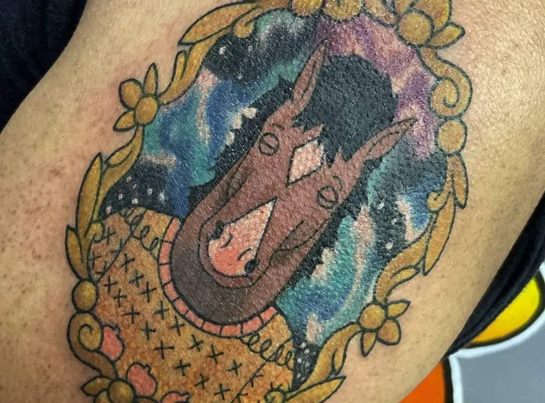  Framed portrait of BoJack Horseman tattoo