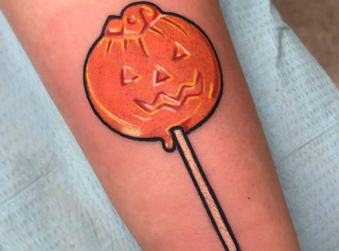 Candy in the form of pumkin tattoo