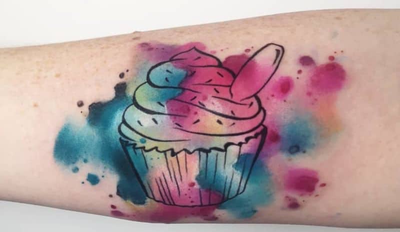 Blue and pink cupcake tattoo
