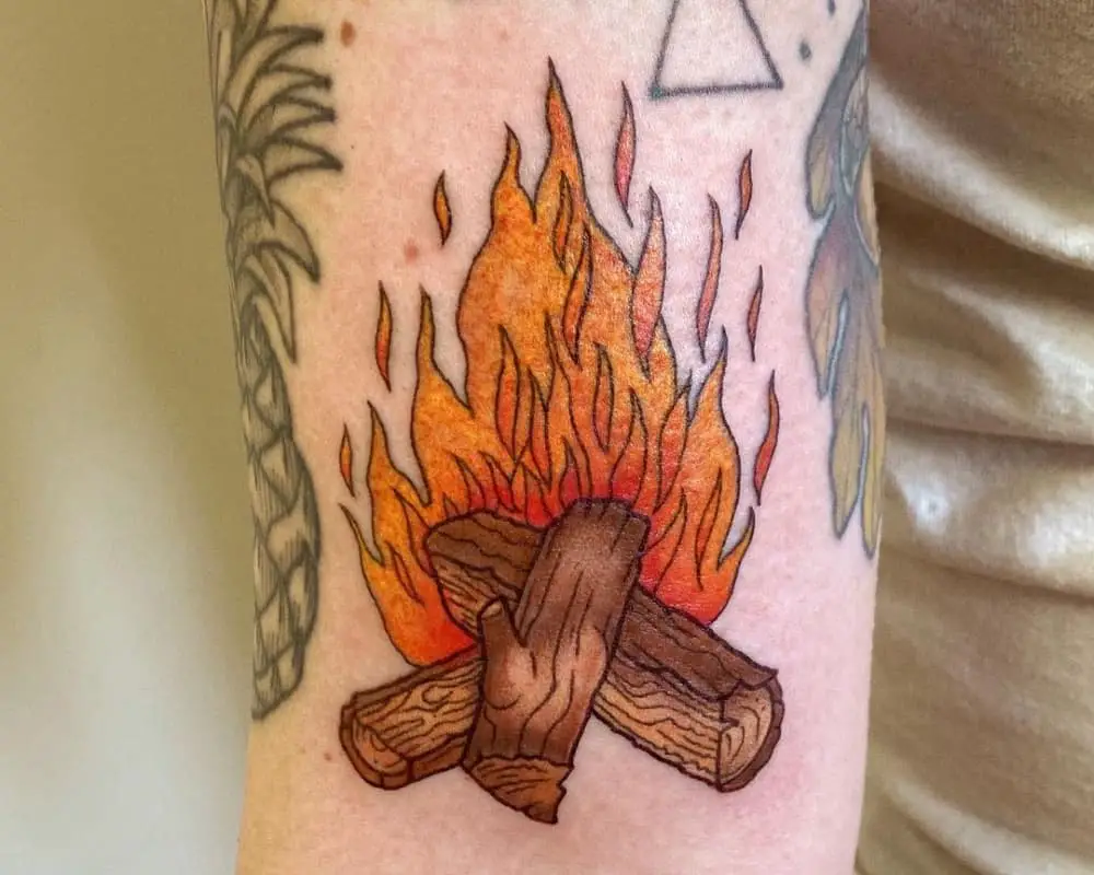 Colourful bonfire tattoo