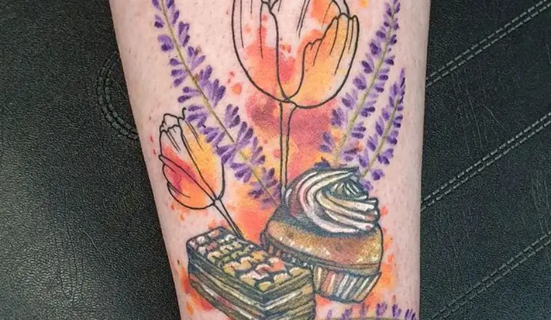 Cupcake and cake with flowers tattoo