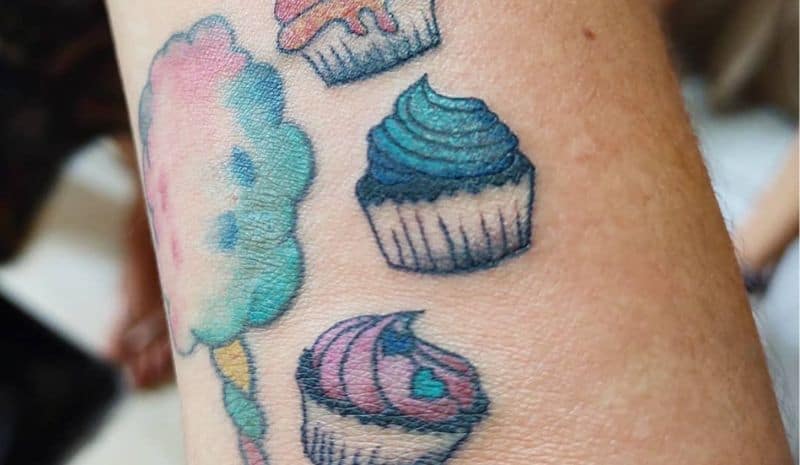 3 little cupcakes and ice cream tattoo