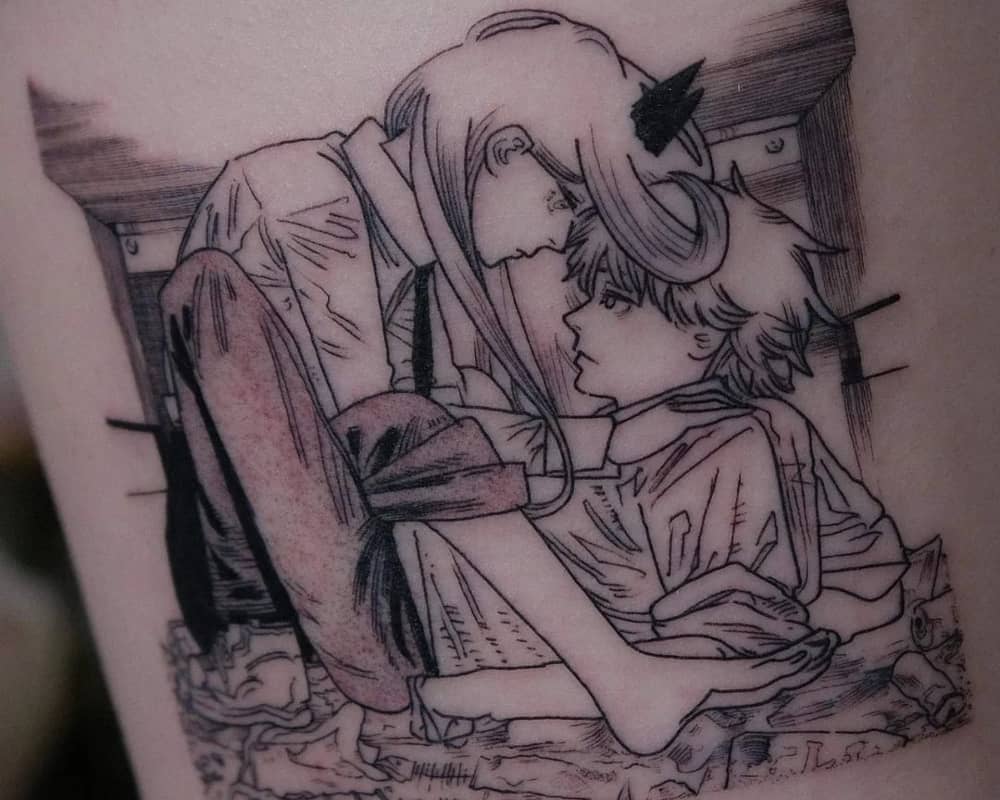Cute tattoo with Power and Denji