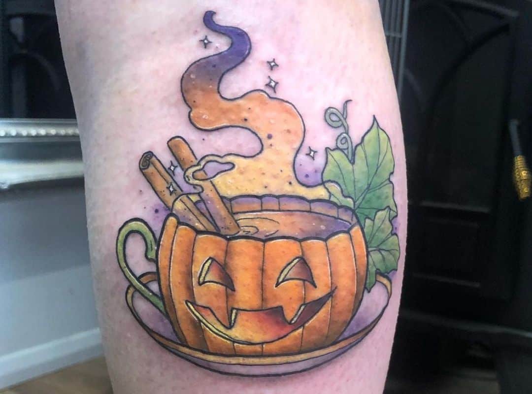 Hot drink in the pumpkin tattoo