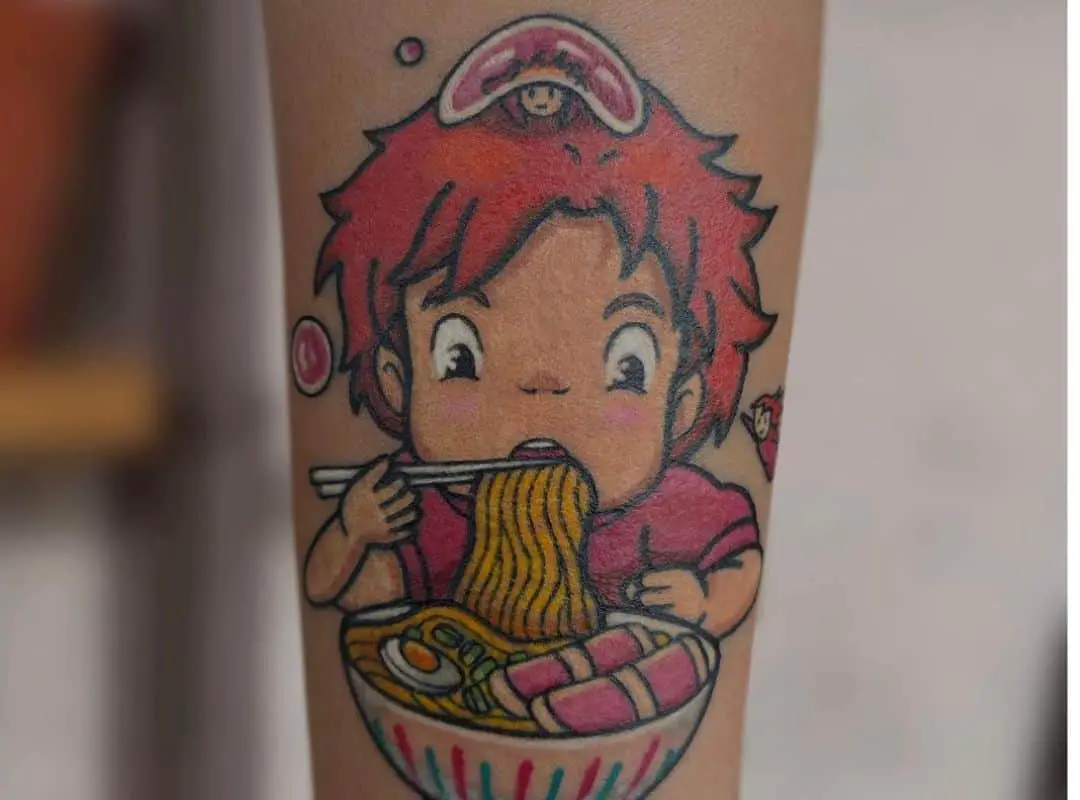 Ponyo eating noodles tattoo