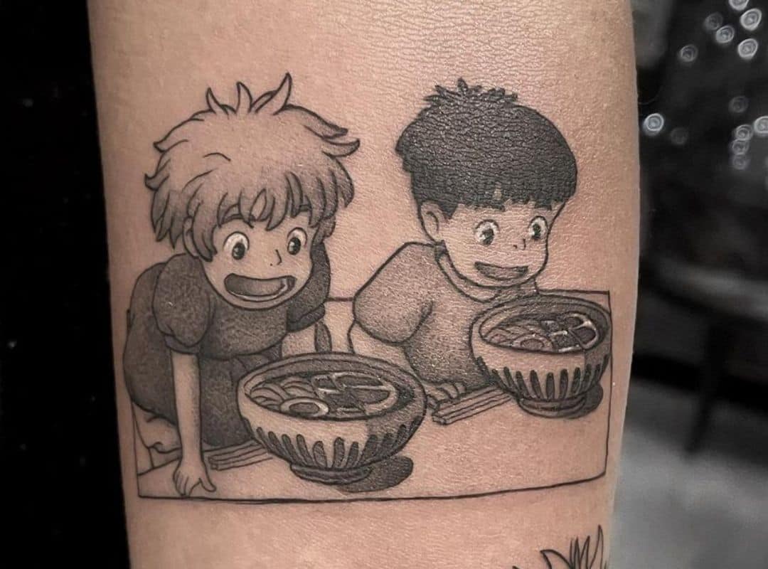 Ponyo and Sosuke at the table tattoo
