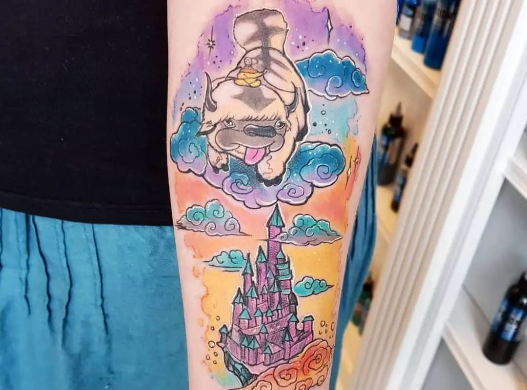 Appa flying over the castle tattoo