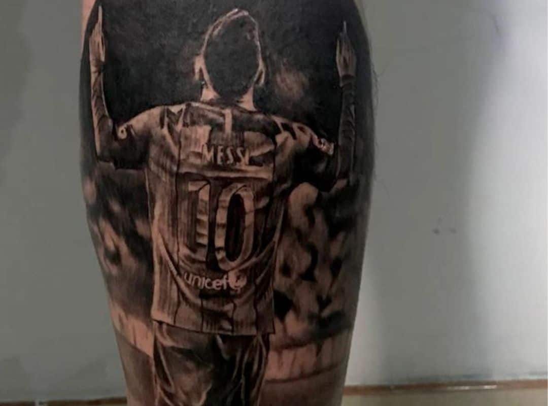 Footballer on the black background tattoo