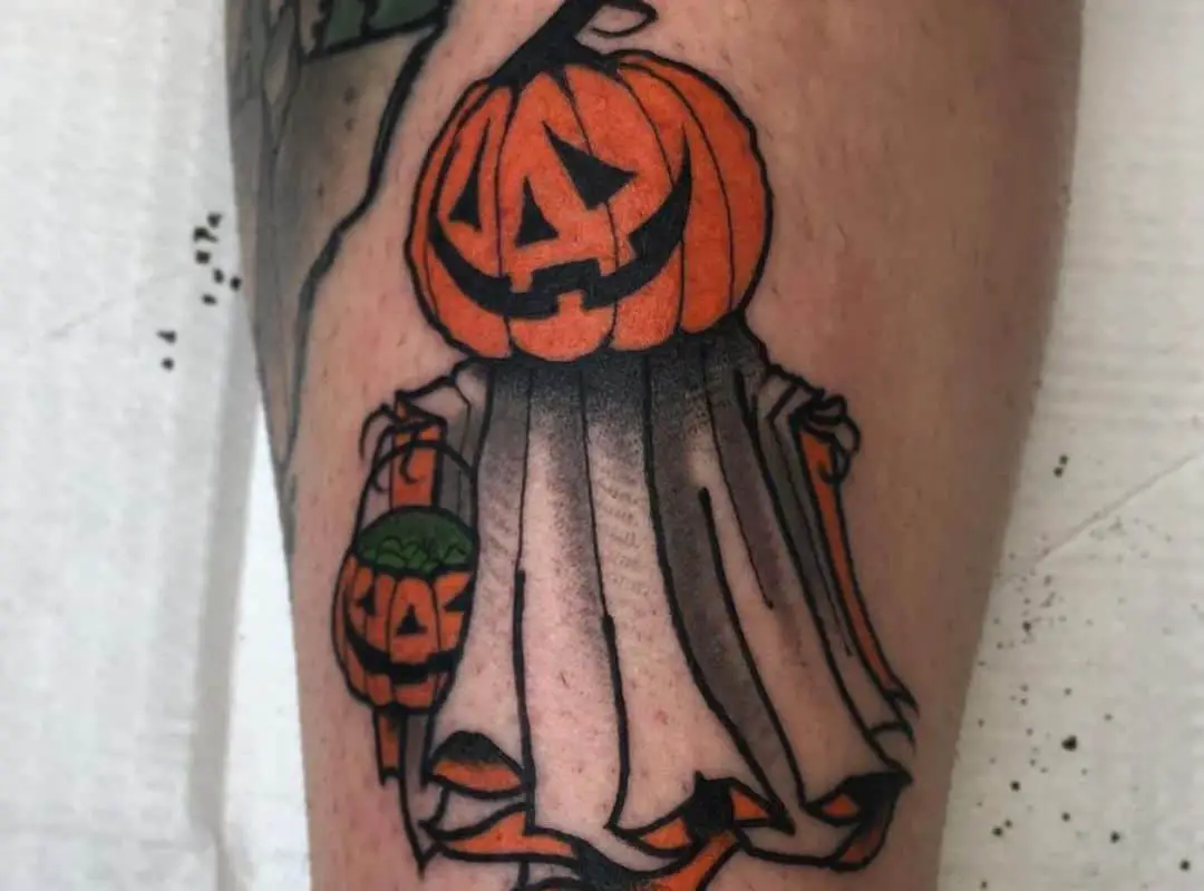 Ghost with pumpkin head tattoo