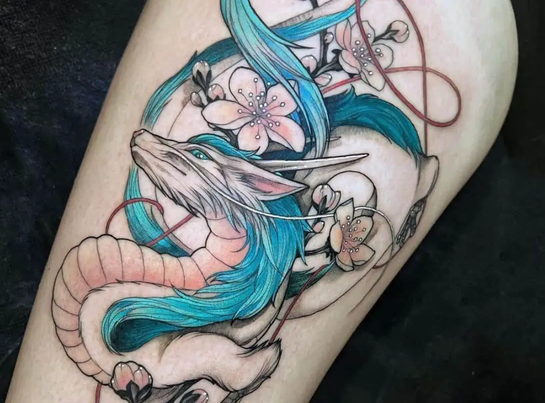 Haku dragon with aquamarine fur tattoo