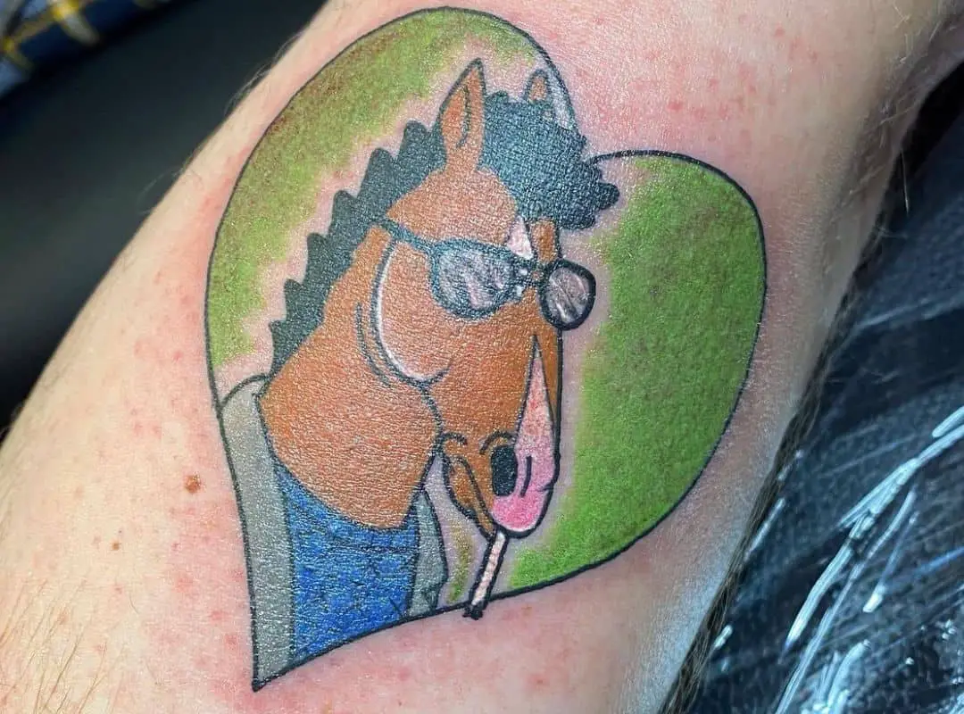 BoJack in the sunglasses in the green heart tattoo