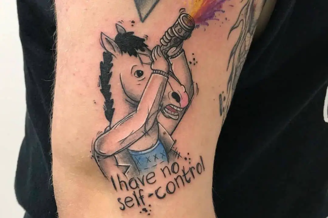 BoJack with firework and sign tattoo