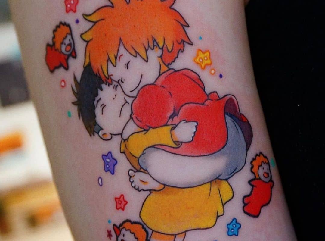 Ponyo and Sosuke hugging tattoo