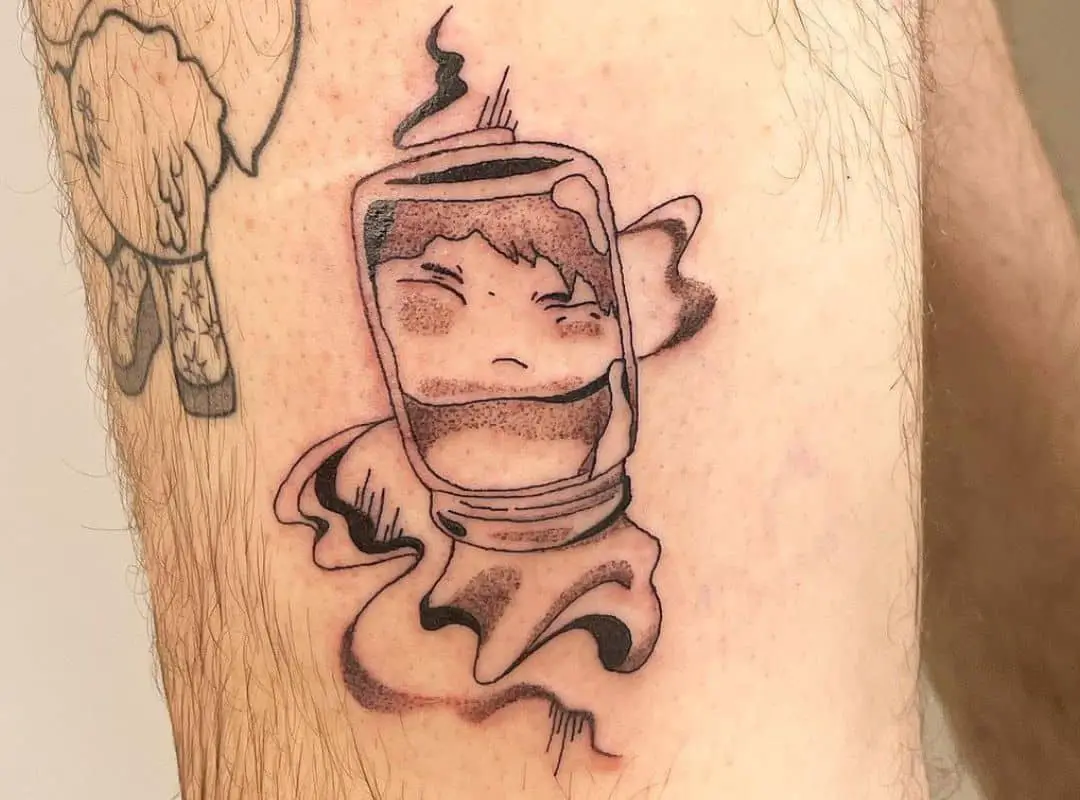 Black&white abstract Ponyo in the jar tattoo