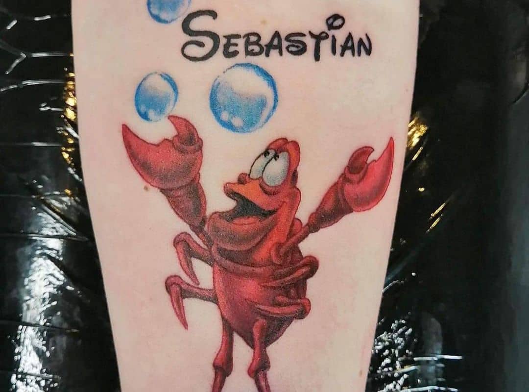 Red lobster from cartoon "The Little Mermaid" tattoo