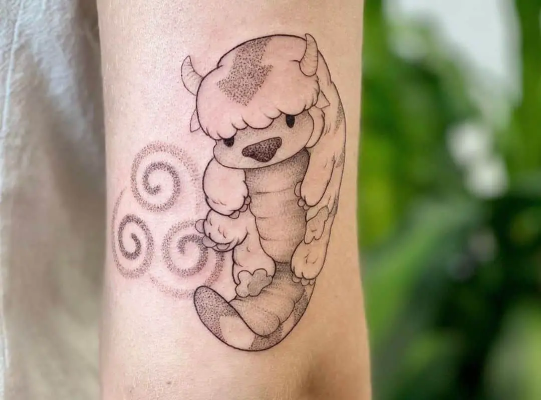 Minimalist baby Appa with Avatar sign tattoo