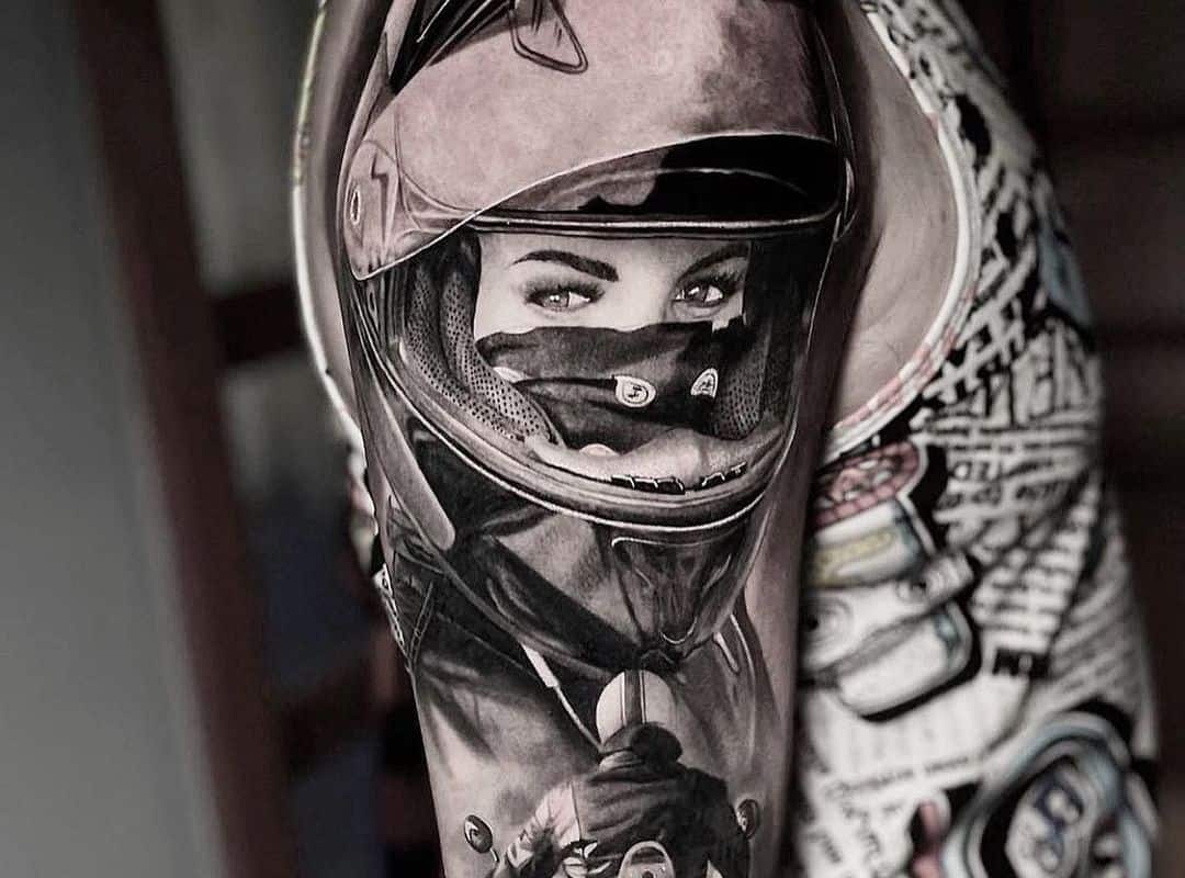 Woman motocyclist tattoo