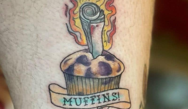 Muffin with a burning sheet tattoo