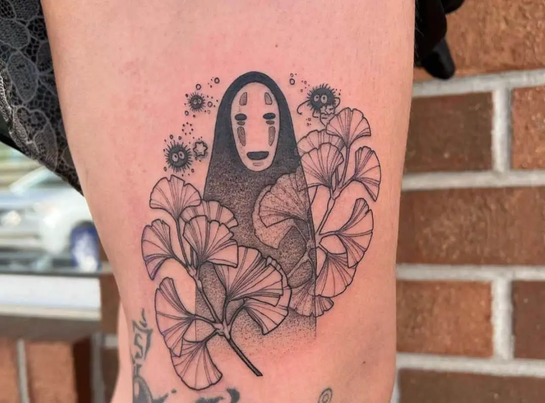Outline No Face with flowers tattoo
