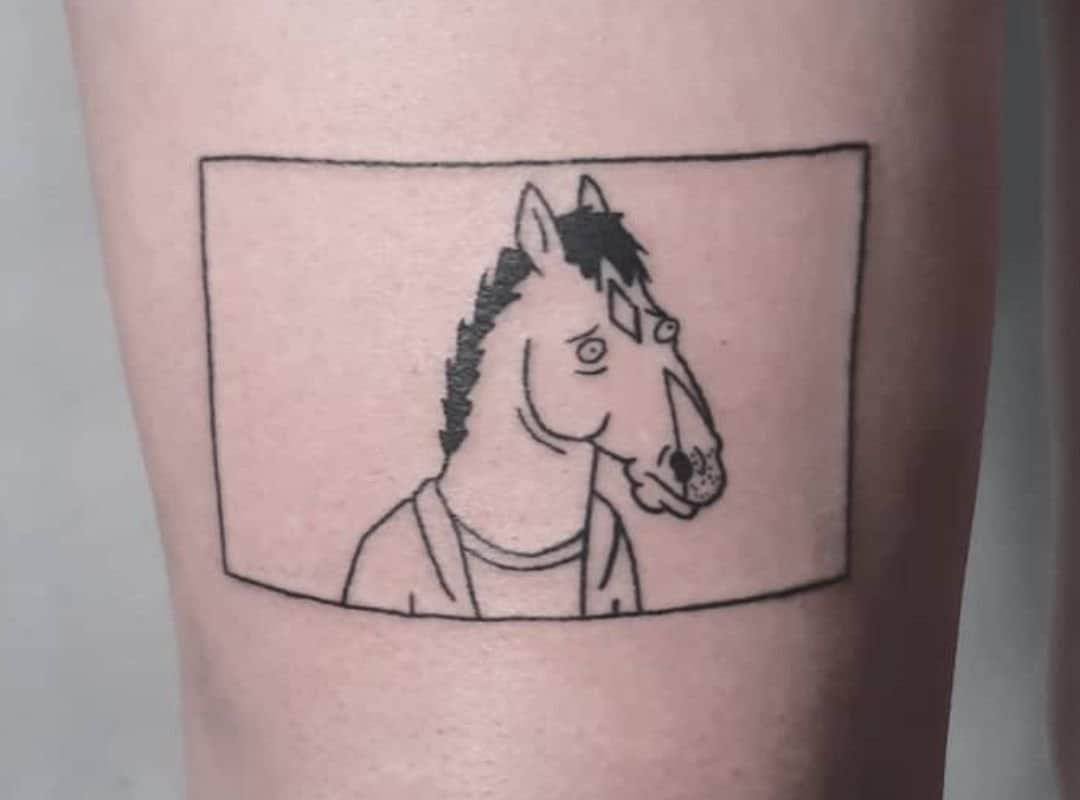 Outline BoJack in a rectangle tattoo