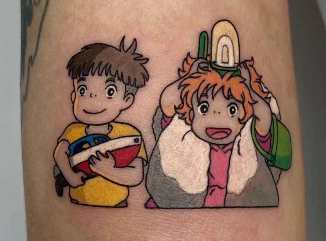 Ponyo with the lamp and Sosuke with the boat tattoo