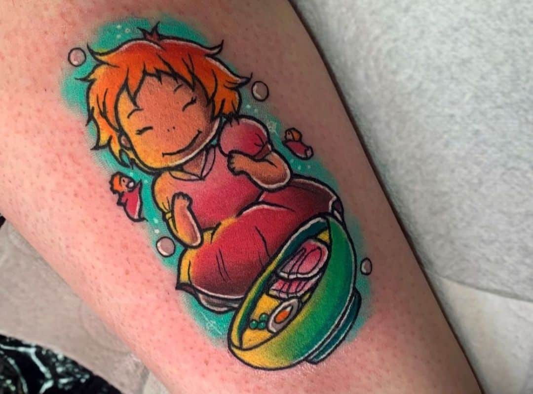 Ponyo eating from the bowl tattoo