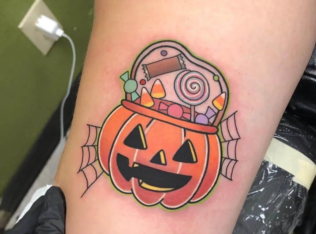 Pumpkin bag for candies tattoo