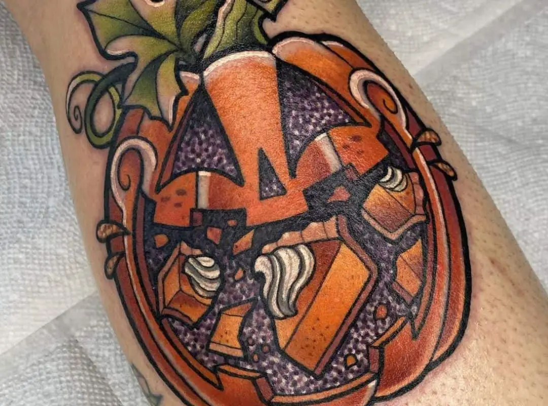 Pumpkin with pies in the mouth tattoo
